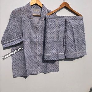 Cotton PJ shorts set - block print